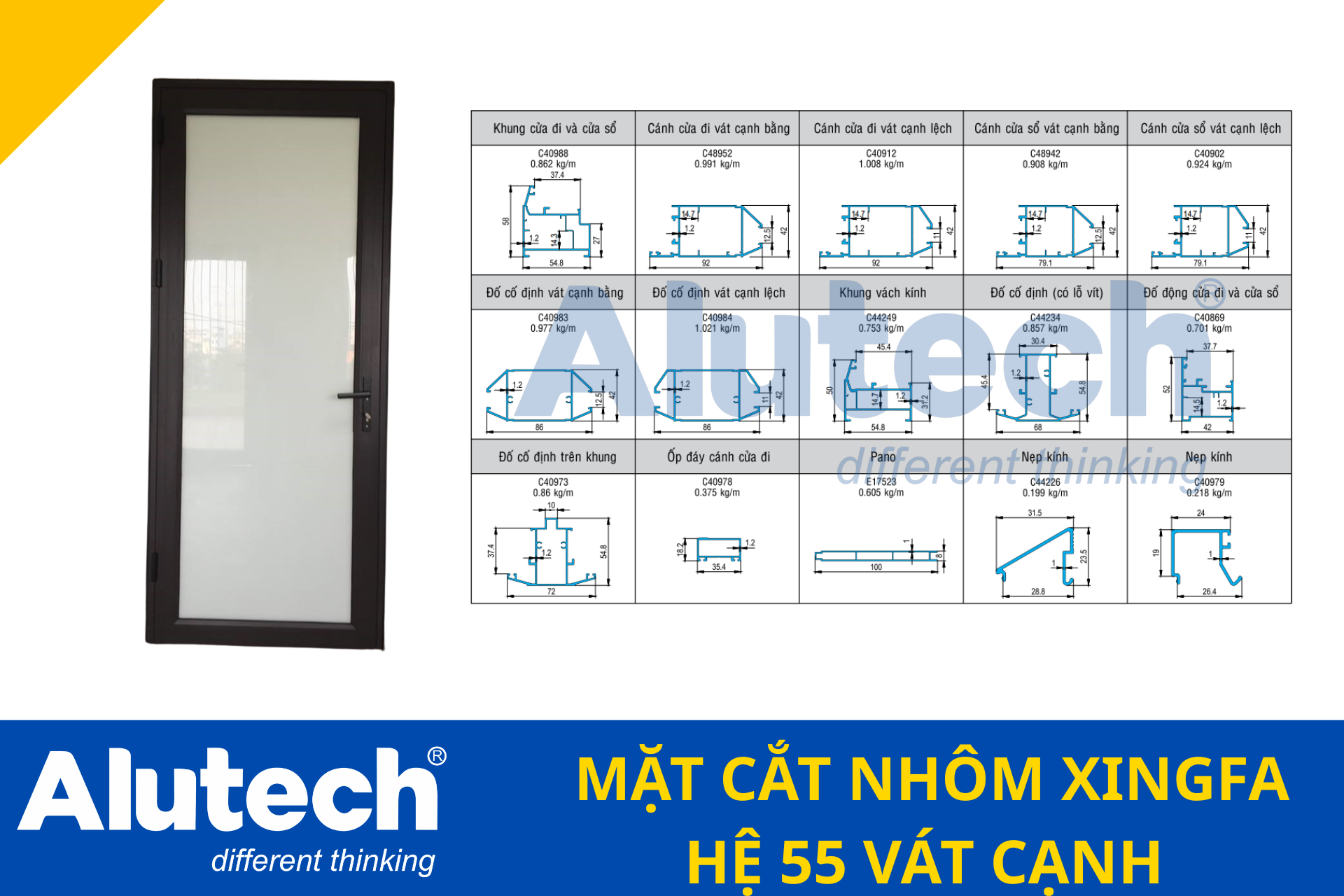 Bảng mã nhôm xingfa 55 vát cạnh 