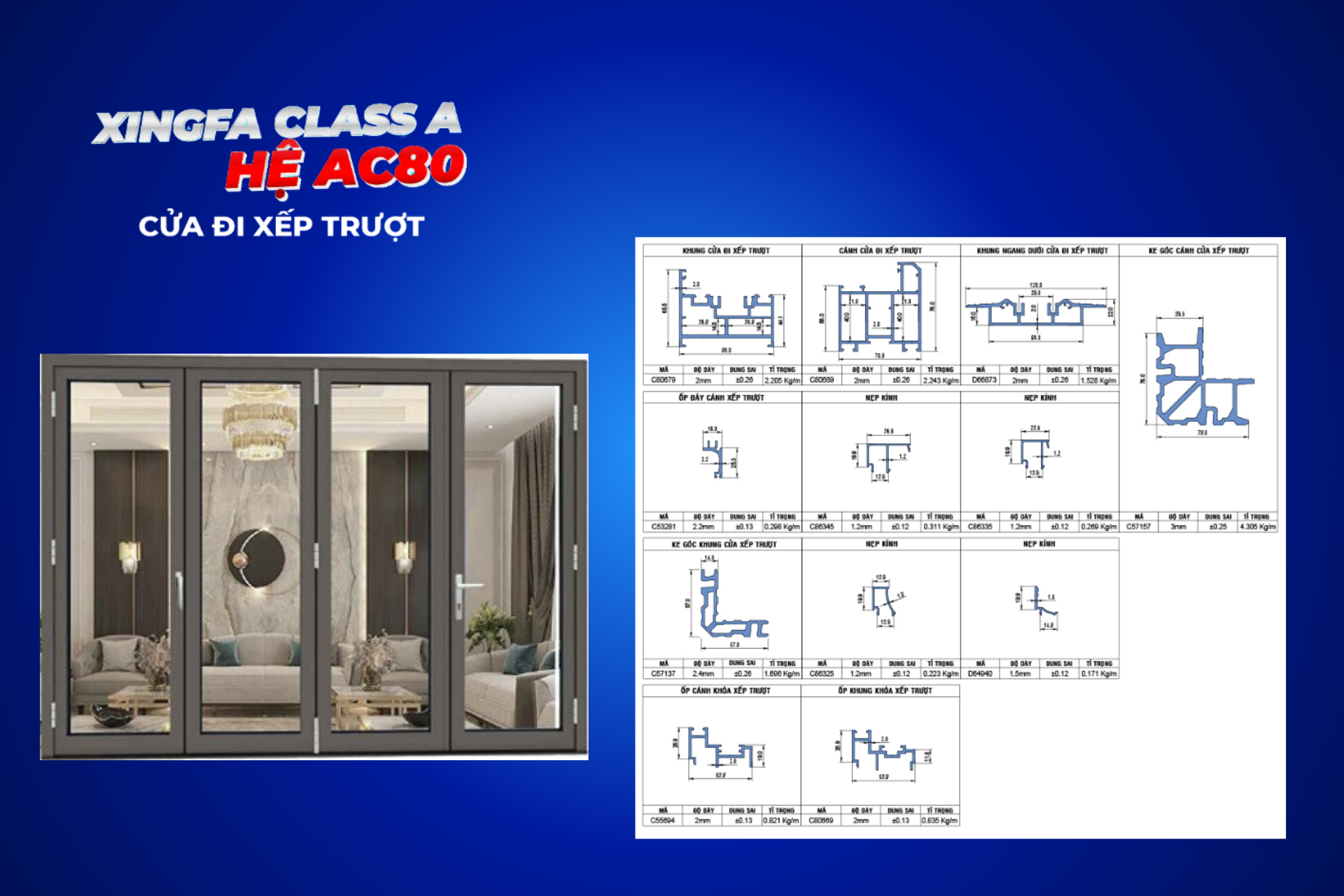 Mẫu cửa xếp trượt Xingfa Class A hệ AC80 