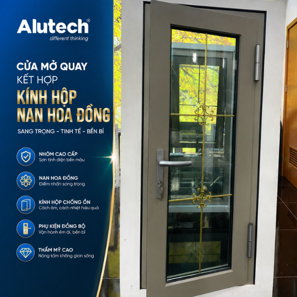 Kính hộp nan hoa đồng lắp ở cửa mở quay